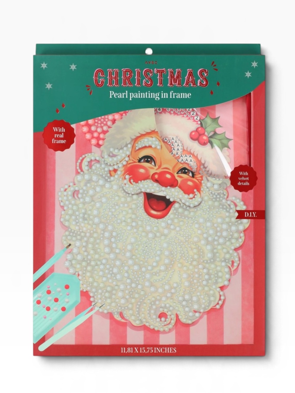 Avec Christmas Santa Pearl Painting In Frame 11.8inx15.75in